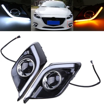 

2 Pcs White + Yellow Light DRL + Turn Signal Lamps Fit For Mazda3 (BM) Axela Hatchback 2013-2016 Pre-facelift Daytime Lights
