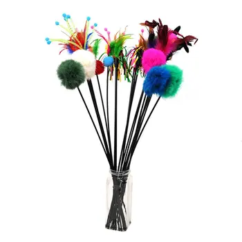 

New 1pc Cat Stick Feather Toys Squeaky Bell Teaser Wand Cat Toys Interactive Retractable Wand Rod Feather Toy Pets Supplies