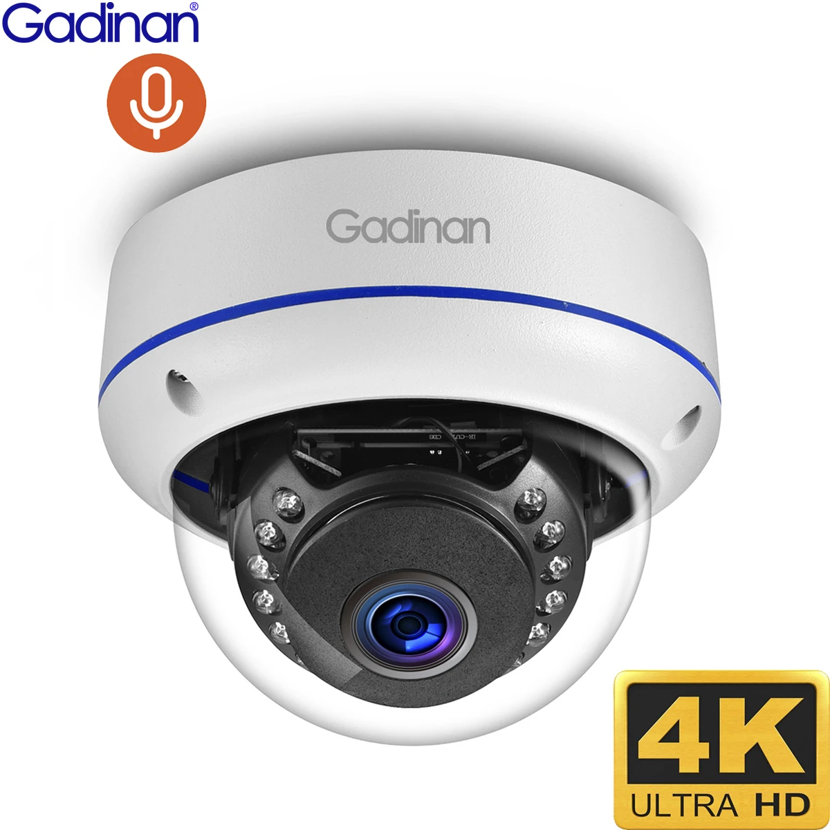 Gadinan 8MP 4K IP Camera POE Outdoor H.265 Metal Indoor Dome CCTV Night Vision Home Video Surveillance CCTV Camera ONVLF exterior security cameras