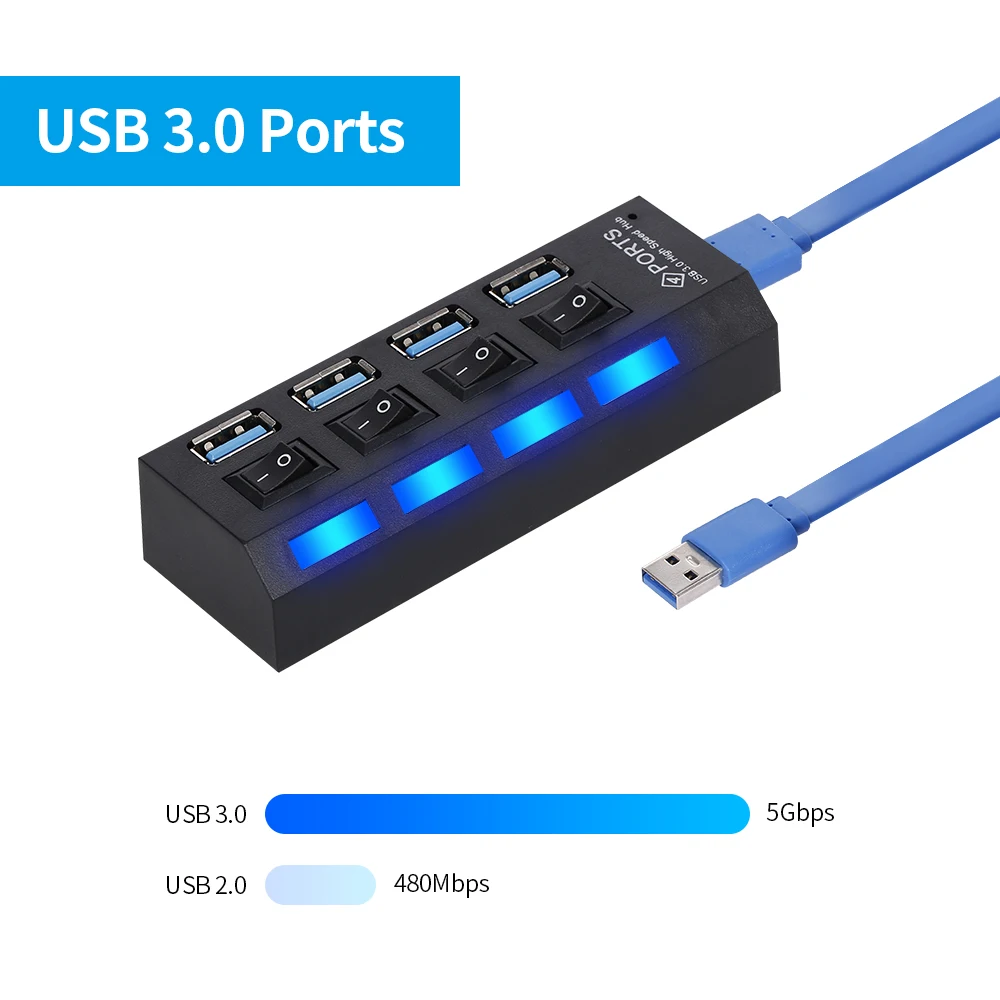 4 портовый USB 3 0 концентратор разветвитель порта s расширитель с переключателем до
