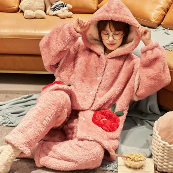 

Winter Plush Pajamas Plus Size Women Sleepwear Coral Velvet Nightgown Robe Thermal Pantsuit Fashion Home Wear Cartoon