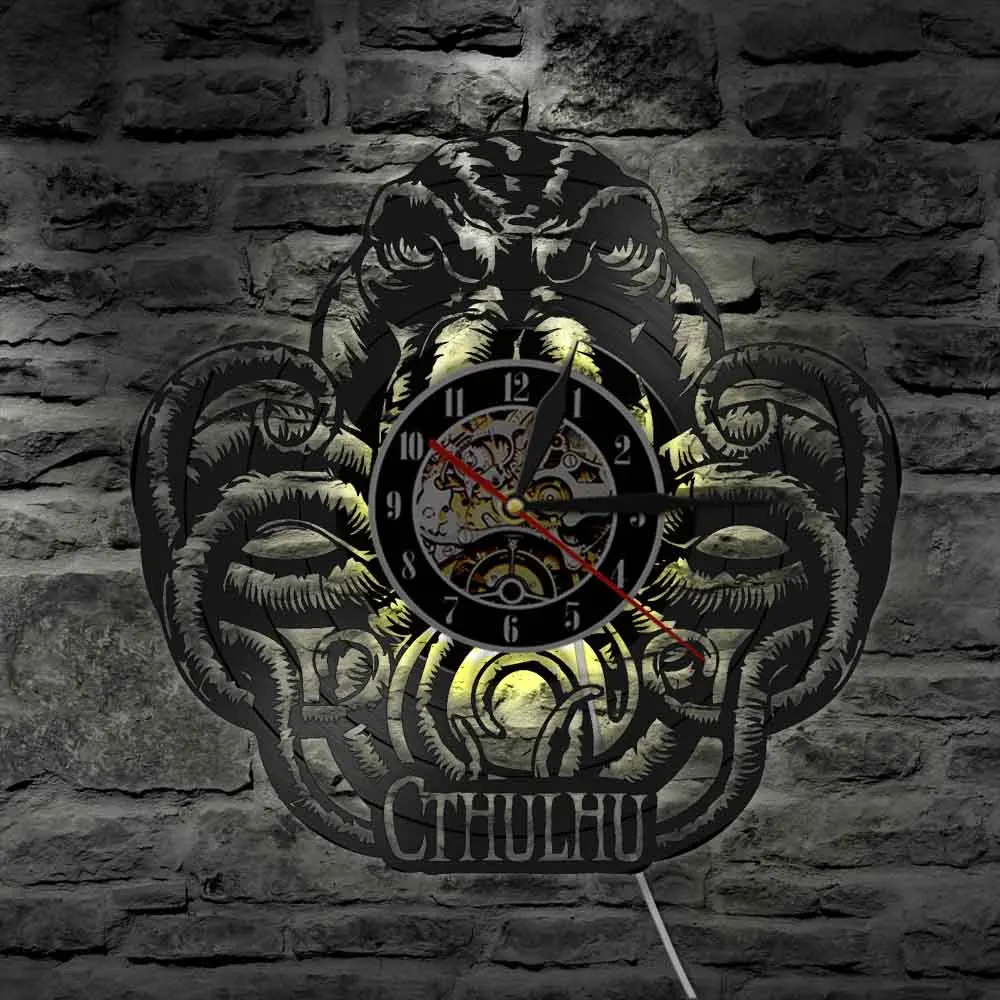 Мультяшный осьминог Кальмар Cthulhu настенный арт Виниловая пластинка часы Eldritch идолы настенные часы Cthulhu Deity mytuns домашний Декор настенный светильник