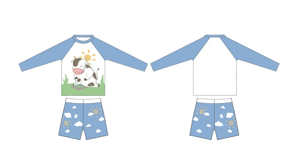 Cow/Cartoon Rashguard Swimwear Kids UPF50 Top+Shorts 2Pieces For Boys Child 2019TT-Originality Bathing Clothes Surfing Beachwear - Цвет: Cow