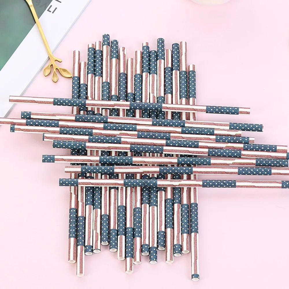 Party Paper Straw 25pcs American Flag Pattern Paper Drinking Straws Fun Creative Drinking Straws for Christmas Birthday Party
