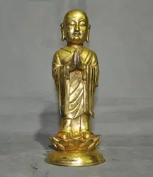 Свадебное украшение старинная тибетская Статуэтка бронза 24K золото Jizo Bodhisattva Ksitigarbha статуя монаха, Будды