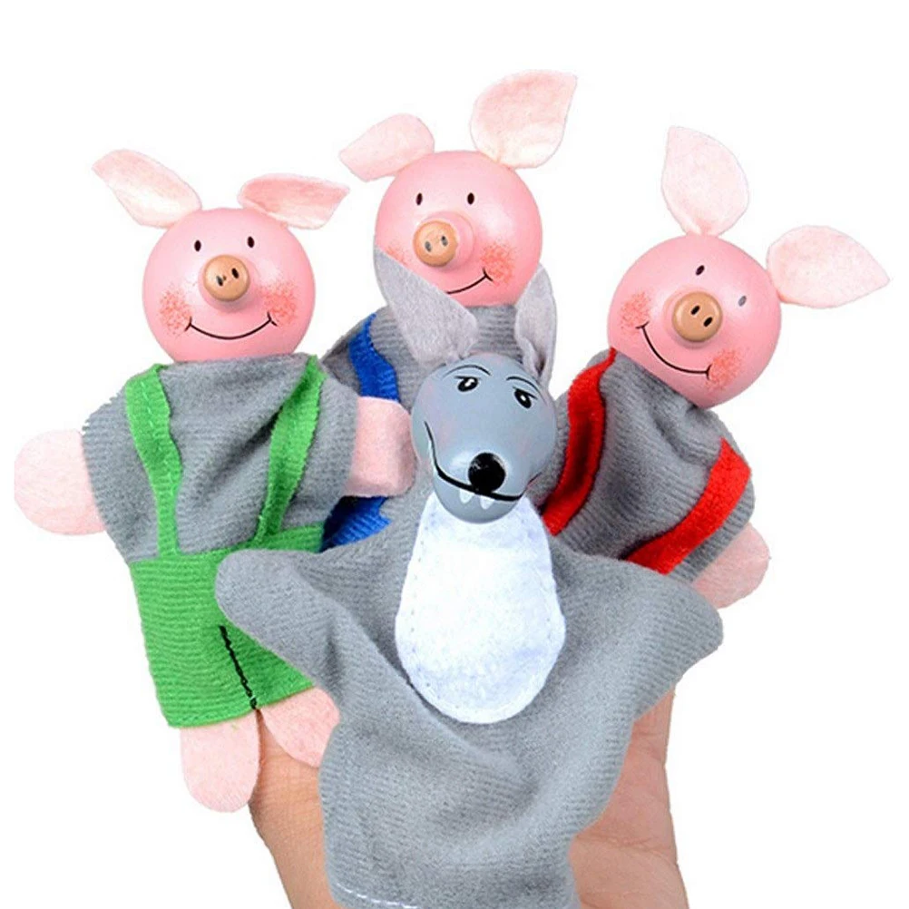 4PCS Finger Three Little Pigs And Wolf Mini Plush Baby Toy kids Puppets Educational Story Hand Puppet Cloth Doll Toys #40 | Игрушки и