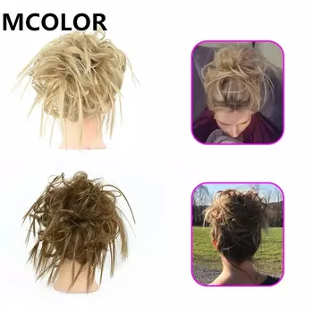

Fake synthetic Elastics scrunchie hair pieces extension women girl hair bow accessories scrunchies updo hair donut messy bun