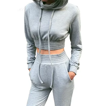 

Running Fitness Sports Suit Long-sleeved Sweater Loose High Waist Pants 2-piece Slim Hooded Running Suit Women's Autumn Winter