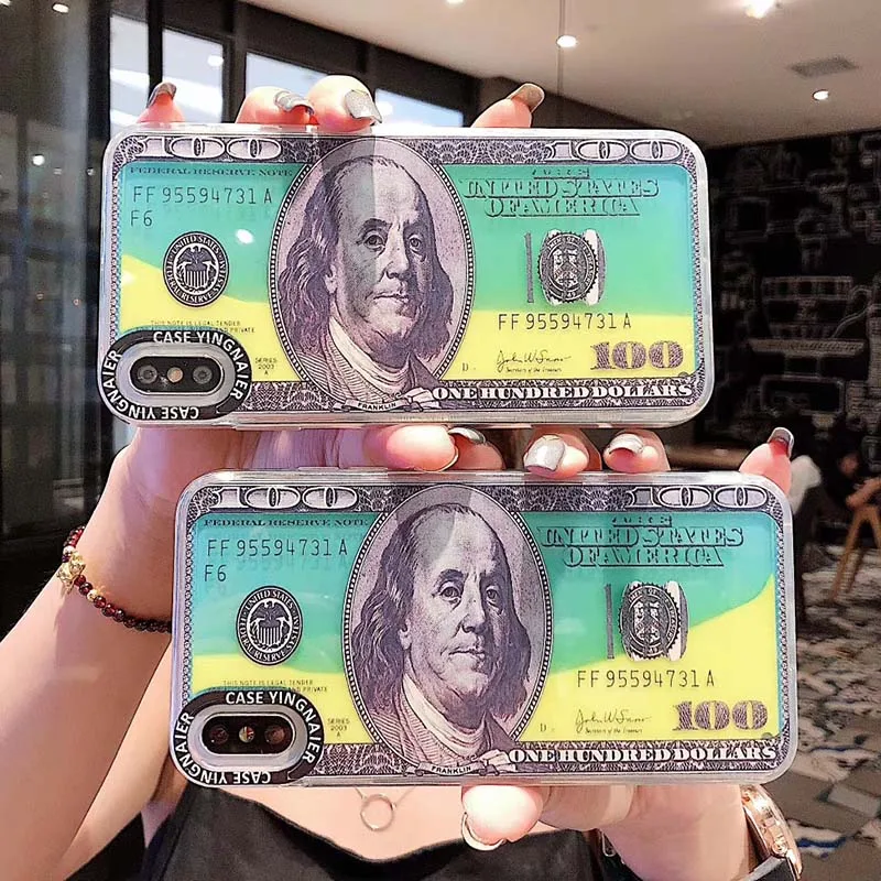 

Luminous Neon Sand case For iphone xs max xr x 6 6s 7 8 Plus 7plus cases Dollar Money Painted Glow Liquid Glitter Quicksand Case