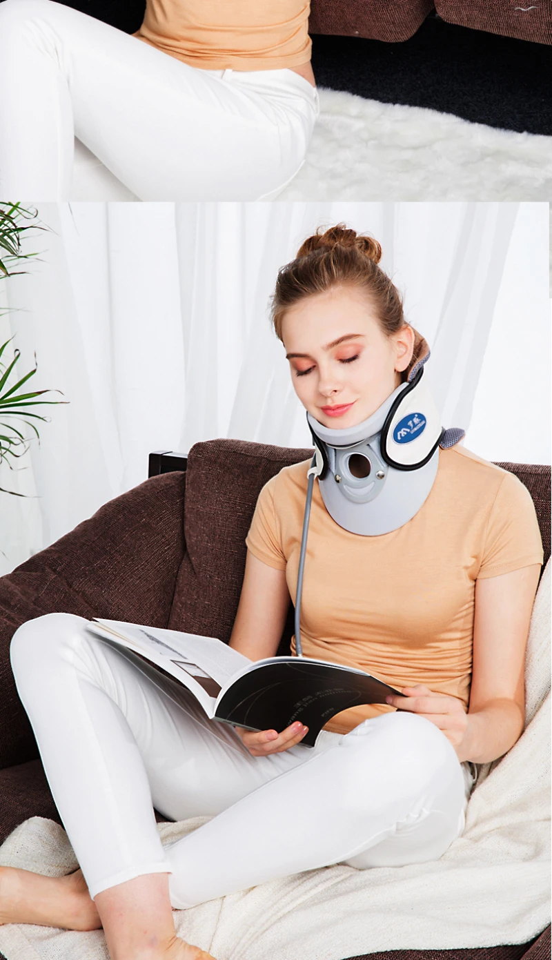 Cervical Traction Device Adult Inflatable Soft And Comfortable Fabric Big Breathable Hole Design Neck Correction Device