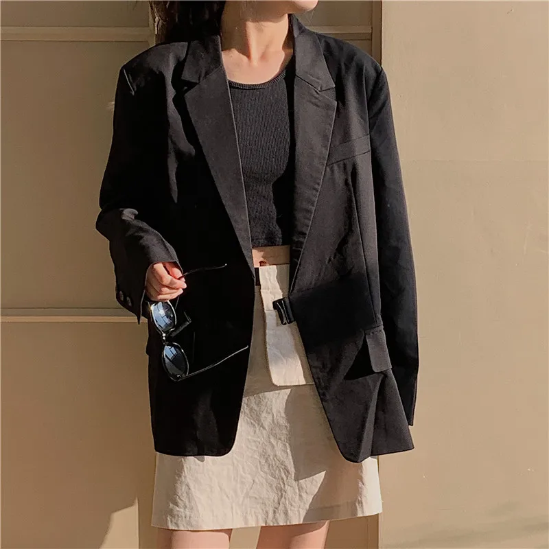 

Black And White with Pattern Suit Jacket Women's Korean-style Loose-Fit Hong Kong Style Fashion British Style Long Sleeve Versat