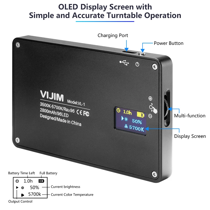 VIJIM VL-1, мини светодиодный светильник для видеосъемки, магнитный светильник с регулируемой яркостью 3500-5700 K, многофункциональный студийный светильник для фотосъемки