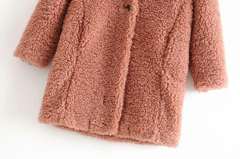 Теплое однотонное плюшевое пальто для женщин, зимнее пальто средней длины с v-образным вырезом, модная женская куртка с длинным рукавом, пальто из меха ягненка, женская верхняя одежда, Veste Femme
