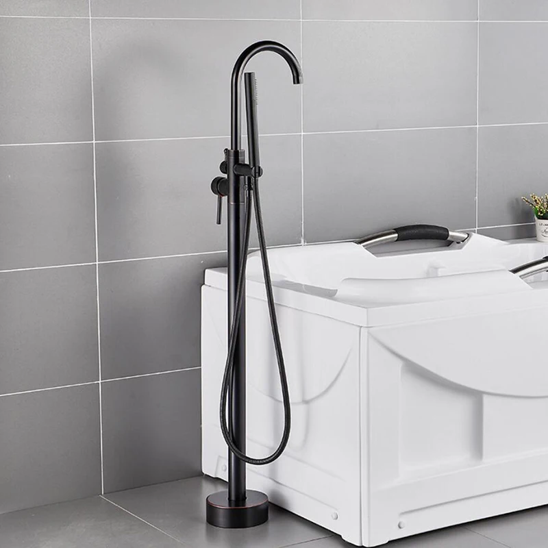 Bathtub Mixers Bath Tub Sink Faucets Floor Mounted Black Brass Free Standing Hot and Cold Bath Shower Set Luxury Hand shower Tap