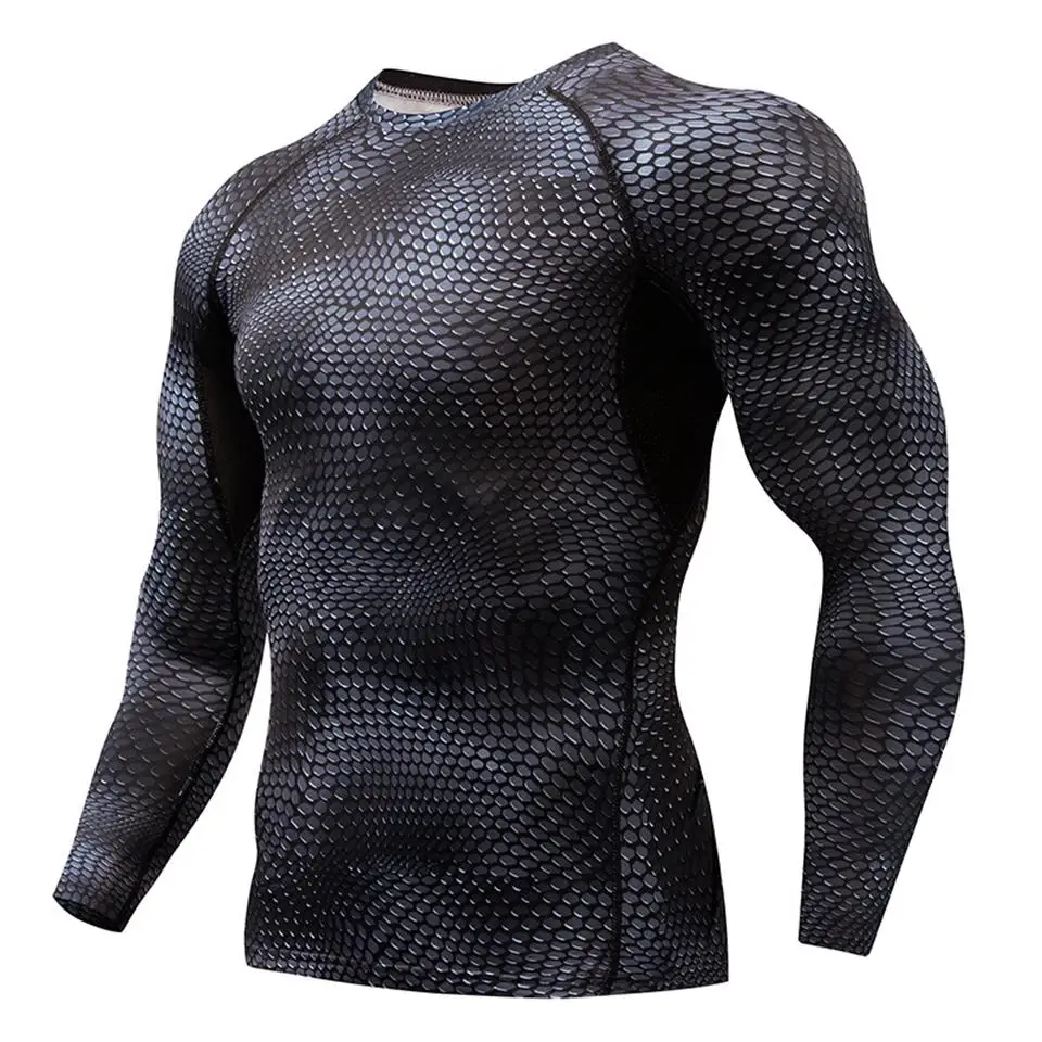 Новая брендовая мужская спортивная одежда с длинным рукавом, Мужская быстросохнущая компрессионная футболка для бега, одежда для фитнеса, футболка для фитнеса