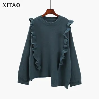 

XITAO Irregular Lotus Leaf Pullover Women Loose Plus Size Sweater Fashion Koran Style Sweet Autumn Winter Clothes Women XJ3038
