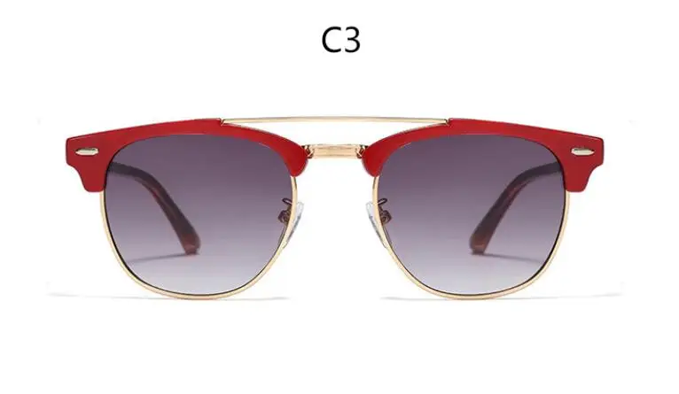 C3 red gray Женские солнцезащитные очки с заклепками, полуоправы, брендовые дизайнерские темные очки, винтажные мужские солнцезащитные очки с двойным мостом в стиле ретро, G15, линзы Gafas Oculos - Цвет линз: C3 red gray