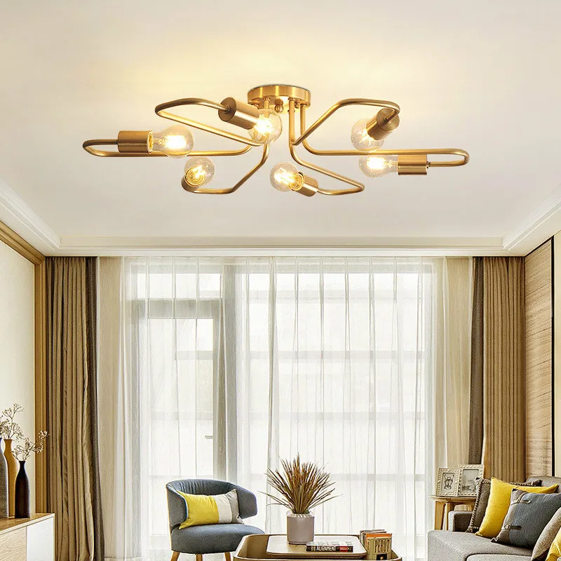 

Nordic Copper Led Chandeliers Simple Creative Living Room Restaurant Bedroom Hanging Lights Retro Gold Study Home Deco Fixtures