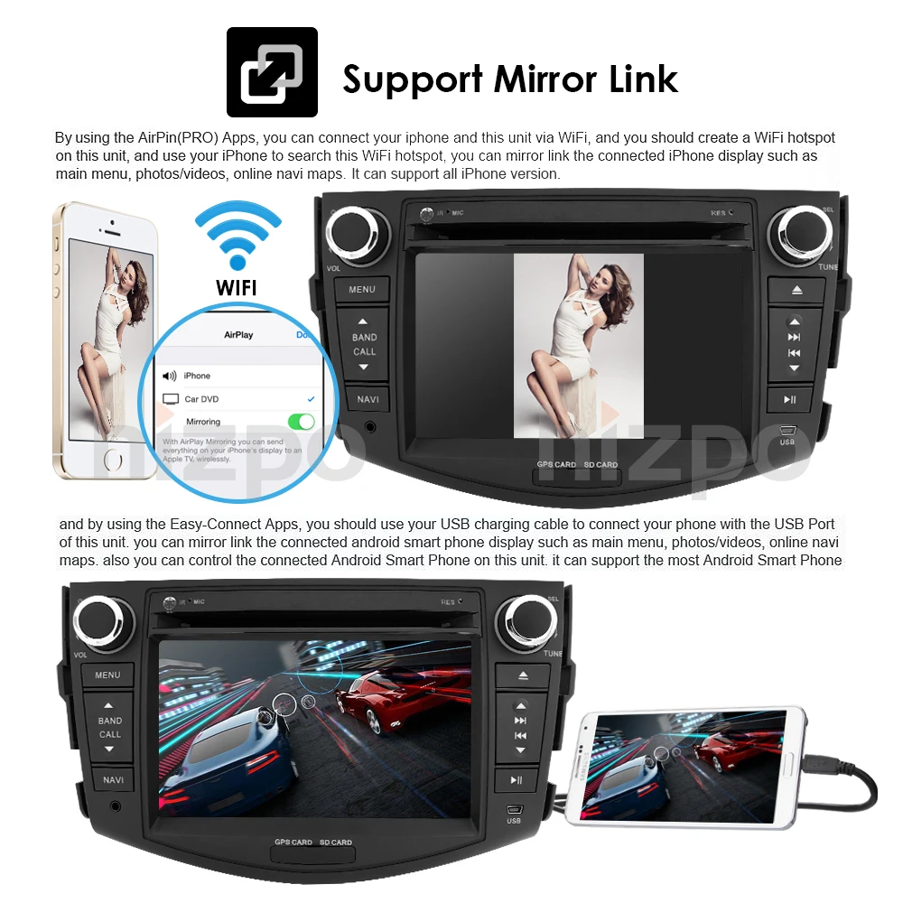 Best Hizpo NEW !!!4G Android 9.0 car dvd player for Toyota RAV4 Rav 4 2007 2008 2009 2010 2011 2din 1024*600 car dvd gps wifi rds DAB 9