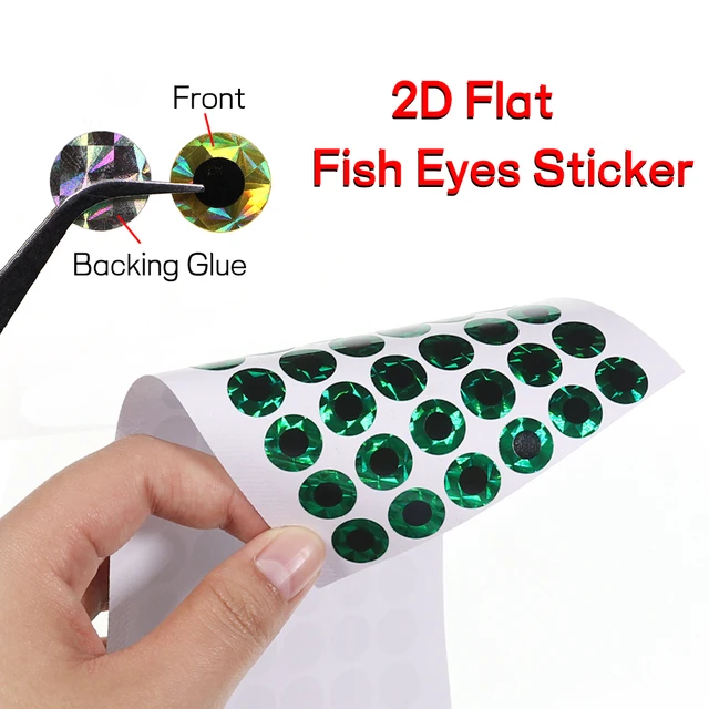 Bimoo 100pcs 3mm -12mm Artificial Fish Eyes Sticker 2D Flat Fishing Lure  Eyes for Fishing Flies Metal Jigs Lure Decorating