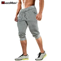 MAGCOMSEN Summer Jogger Men Sport Pants with Zip Pocket Gym Training Fitness Drawstring Sweatpants Below Knee Tracksuit Trousers