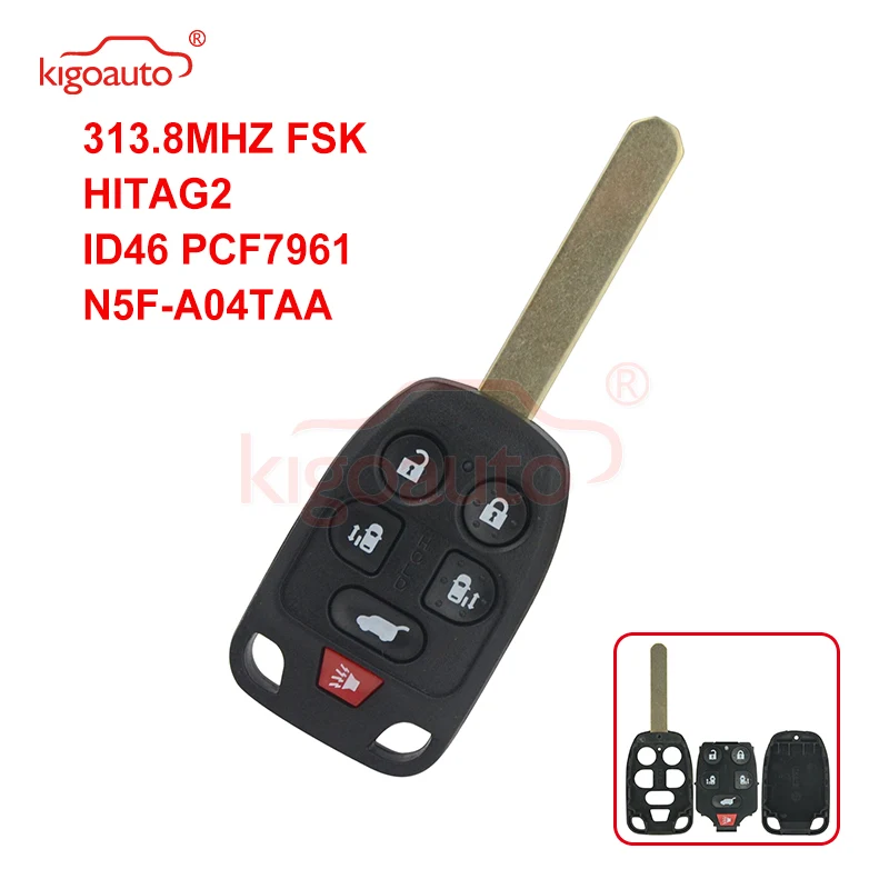 

Kigoauto 313.8MHZ FSK HITAG-2 ID46 PCF7961 Remote key 6 button N5F-A04TAA 2011 2012 2013 for Honda Odyssey with original sender