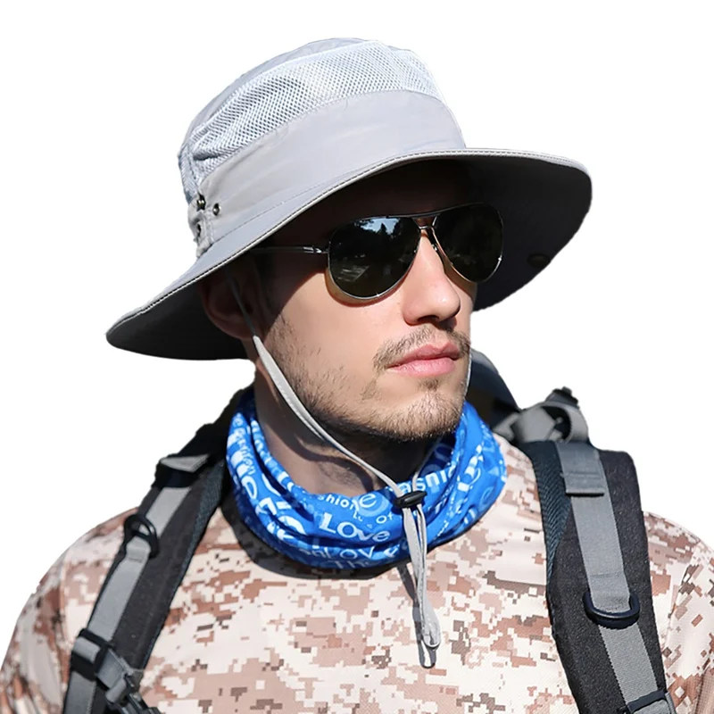 Bucket Hat Lightweight Quick Drying Folding Sunshade Outdoor Fisherman Cap With Chin String