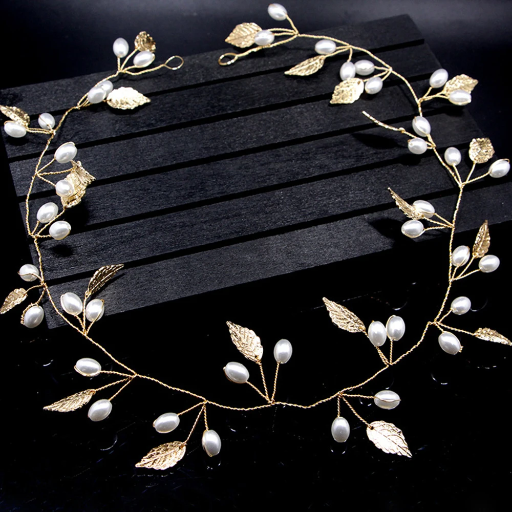 AINAMEISI Обруч Ручной работы с кристаллами, жемчугом, листом, тиара, модные свадебные украшения для волос, золотые, серебряные свадебные аксессуары для волос для женщин
