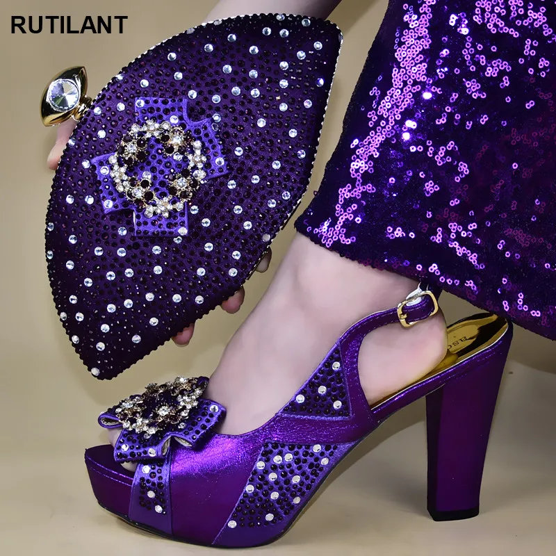 

New Latest Design Italian Shoes with Matching Bags Set Decorated with Rhinestone African Shoes for Women High Heels Party Pumps