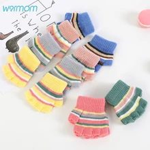 Warmom/Детские зимние теплые вязаные перчатки, варежки на полпальца, Детские Полосатые Перчатки с защитой от царапин, зимний популярный подарок для От 1 до 3 лет
