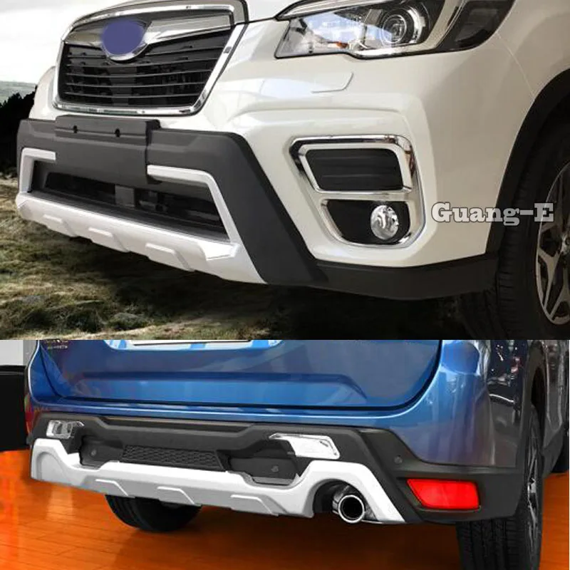 

For Subaru Forester 2018 2019 Car ABS Plastic Front+Rear Back Bumper Tailgate Pedal Strip Trim Plate Lamp Threshold 2pcs