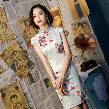 

Novelty Dress Beautiful Oriental Dress Cheongsam Woman Summer Daily Short Sexy Qipao 3D Water Bubble Flowers Chinese Qipao