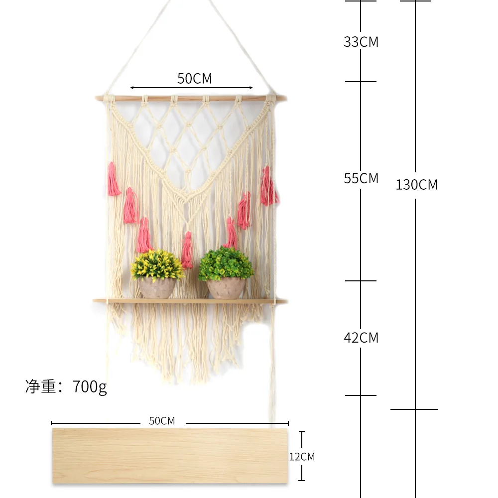 Креативный гобелен с кисточками, полка для бонсая, украшение дома, пасторальный макраме, тканые гобелены, настенные, для хранения, подвесные, богемные, KT28 - Цвет: Beige 50x130cm
