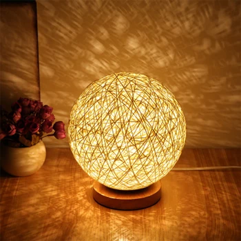 

Wicker Rattan Ball Desk Table Lamp Diameter 20cm Takraw Night Light For Bedroom Living Room USB Plug Indoor Lighting FJ27