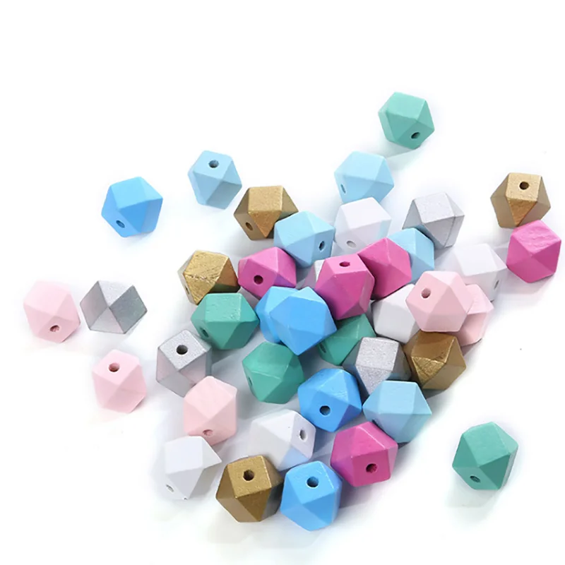 

20 PCS Wooden Beads Geometric Section Colorful Octagon Beads Kids DIY Toys 12/15/20mm