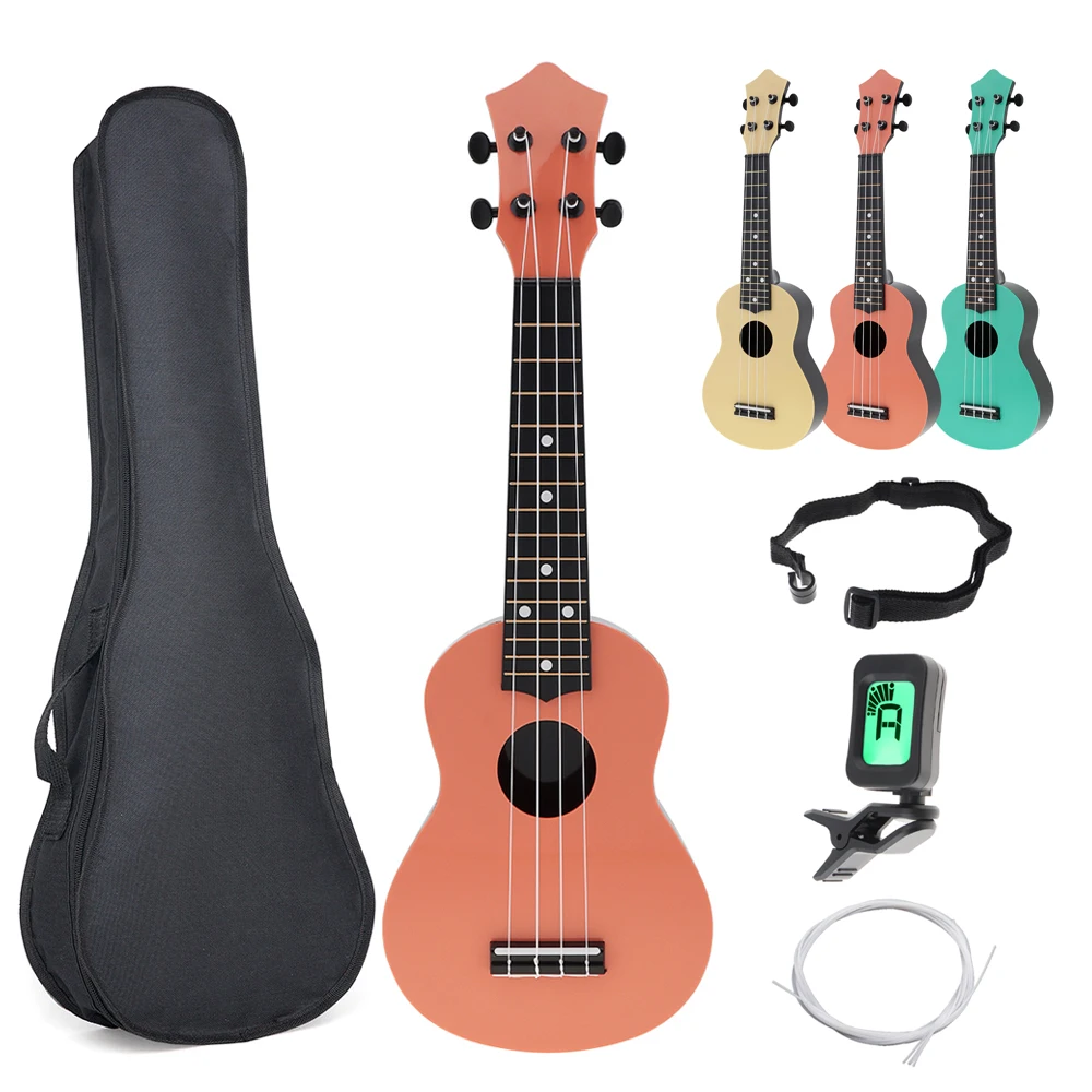 21 Inch Ukulele Soprano Acoustic Ukelele 4 Strings Hawaiian Guitar with Bag Tuner Strap for Children Kids Gift Music Beginner | Спорт и