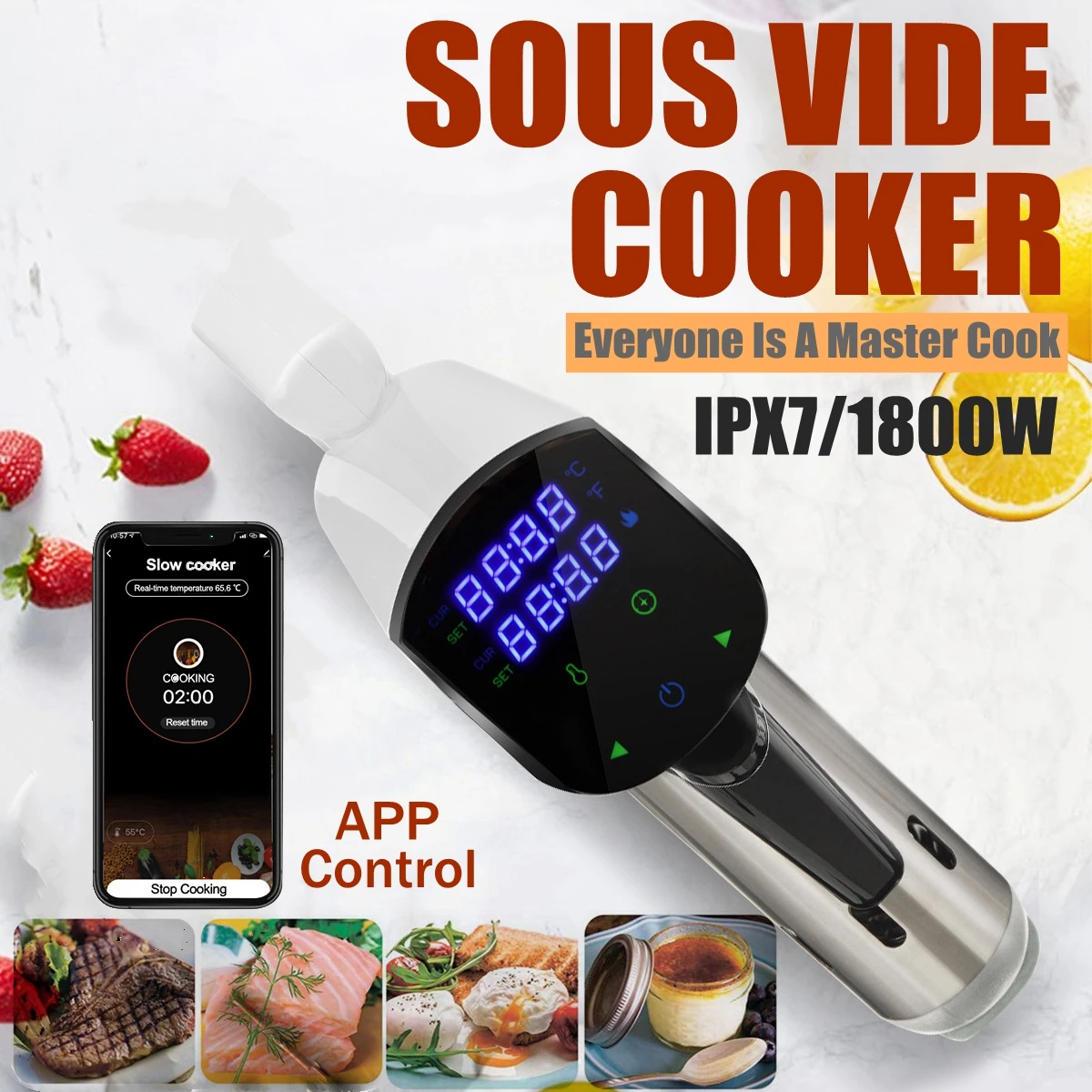 Sous Vide Cooker Smart Wifi Control IPX7 Waterproof 1800W Immersion Circulator Accurate Cooking With LCD Digital Display