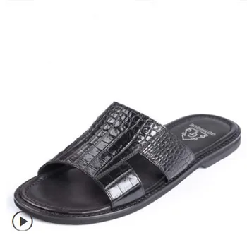 

gete crocodile leather meb slippers Genuine leather leisure crocodile sandals male Summer flip-flops crocodile skin slip