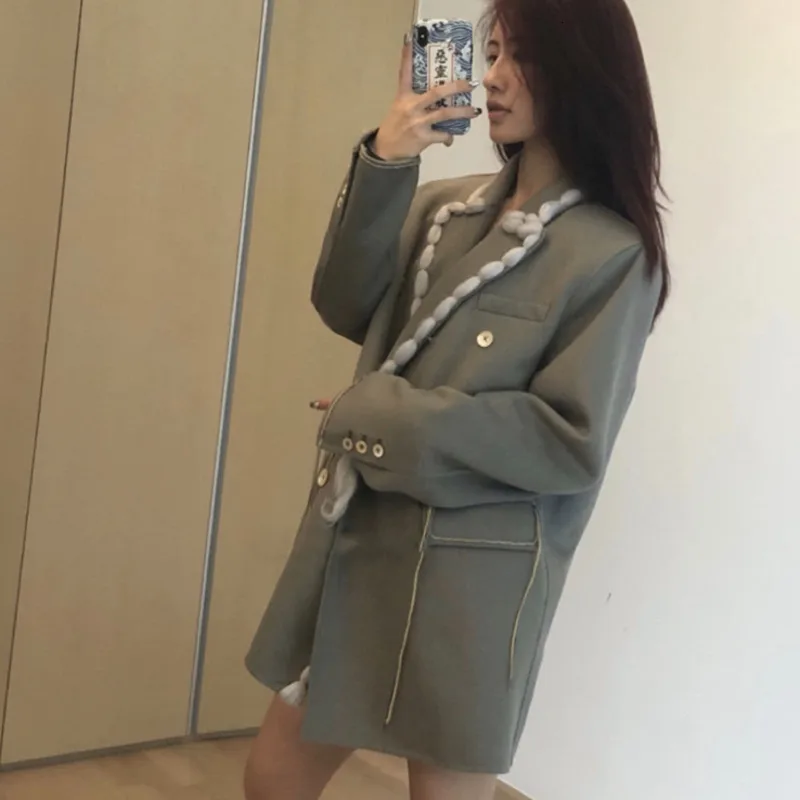 SHENGPALAE модный осенний костюм воротник двубортный большой Blazers с карманами Для женщин Свободные Повседневное прилив Chaqueta Mujer FV238