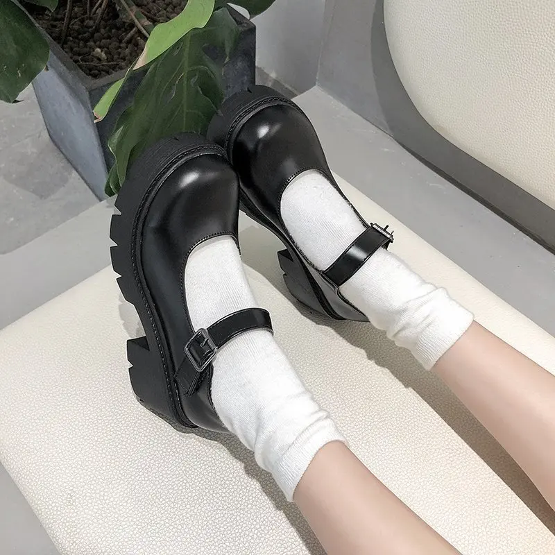 Rimocy Patent Leather Mary Jane Shoes for Women 2020 Autumn Chunky Platform Ankle Strap Pumps Woman Thick Bottom Lolita Shoes
