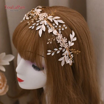

YouLaPan Golden Wedding Hair Accessories Rose Gold Hair Pieces for Weddings Tiara Wedding Headpiece Flower Hair Pieces HP278-FG