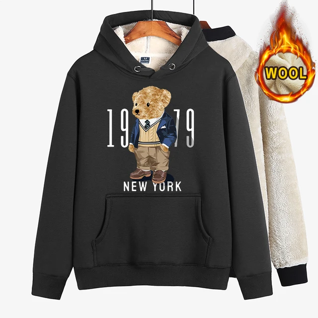 Creative Fashion Gentleman Teddy Bear Sweatshirt Autumn/Winter Thickening Plus-size Men and Women Hoodies Lovers Hoodie S-4XL as photo