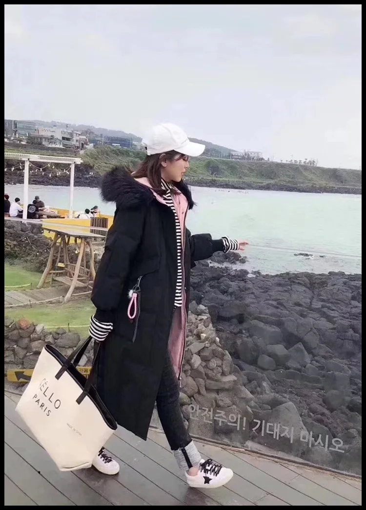 Off Season down Jacket Women's Mid-length Korean-style Loose-Fit Slimming Coat WOMEN'S Dress Large Fur Collar White Duck do