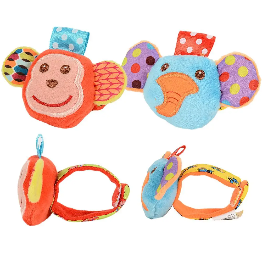 GloryStar 0-6 months baby animal wrist rattle educational toys monkey elephant 4 sets