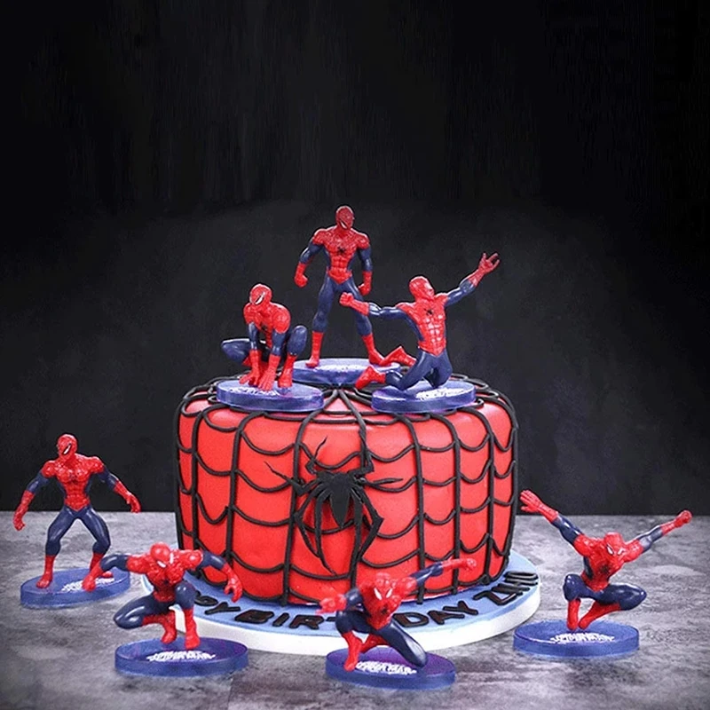 7 unids/set Spiderman Marvel figura de acción plástica con tema del Hombre Araña fiesta modelo suministros adornos niños pastel de cumpleaños decoración