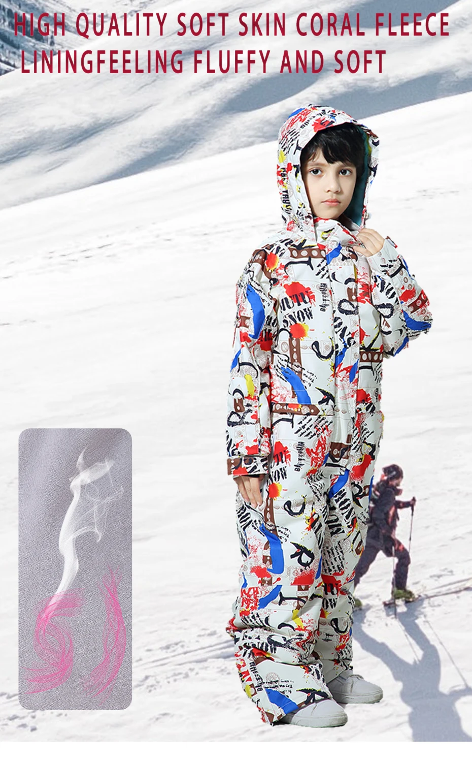 Г. Зимний детский спортивный комплект, лыжный костюм для детей, пуховый костюм с капюшоном и цветочным принтом для мальчиков куртка для сноуборда+ штаны, цельная одежда