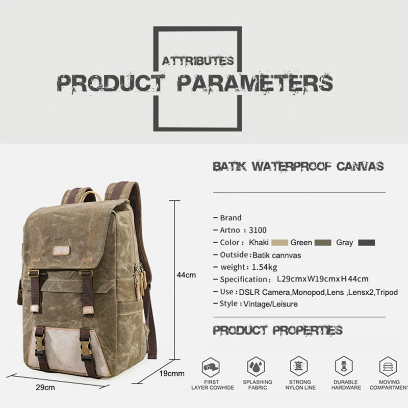 

Multifunctional Batik Canvas Camera Backpack Dslr Camera Bag Outdoor Waterproof Dustproof Photography Bag for Canon Nikon Sony