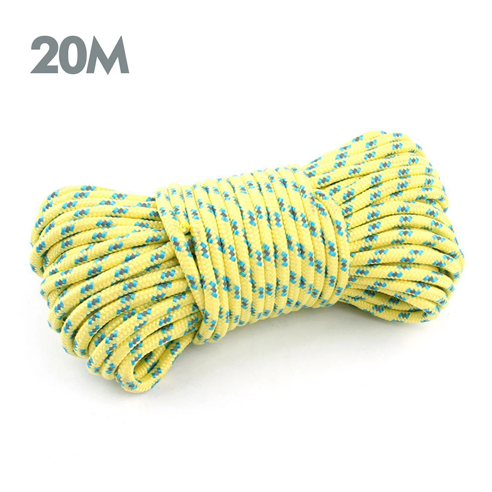 Yellow 20m 10 м/20 м/50 м 5 мм Открытый светоотражающий Guyline палатка веревка Кемпинг шнур Паракорд веревка оборудование для кемпинга - Цвет: Yellow 20m
