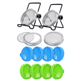 

6 Pack Germination Germination Cover Kit Stainless Steel Sprouting Rack & 8 Pack Plastic Sprouting Lids