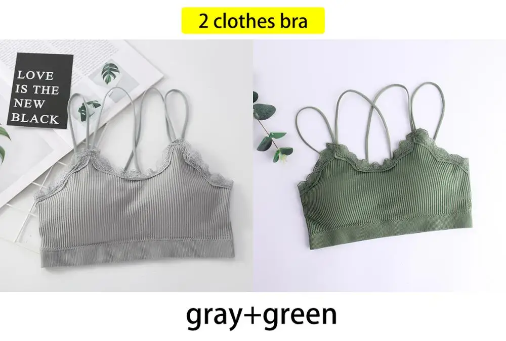 French Style 2pcs Solid Color Sexy Lingerie Seamless Bra Wire Free Comfort Push Up Bras for Women Underwear Bralette - Цвет: gray green